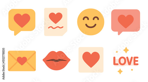 Love message icon set in flat style. romance and communication symbols