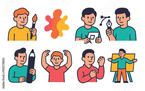 Creative confidence flat icon set. simple design and art inspiration symbols