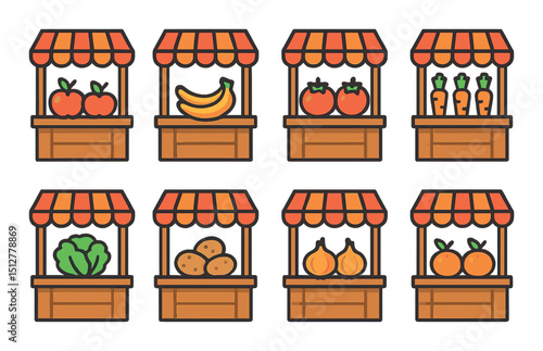 Fresh produce icon set: vibrant, flat style graphics for fruits and vegetables