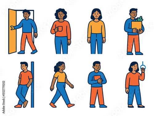 Everyday habits flat icon set. daily routine and lifestyle symbols