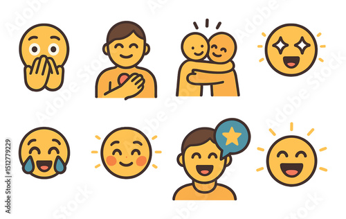 Surprise emoji icon set in flat style. emotion and expression symbols