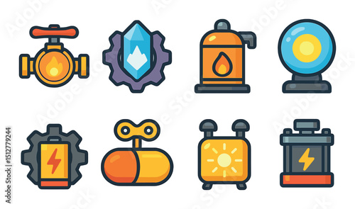Energy and power flat icon set. fuel and electricity symbols for eco solutions