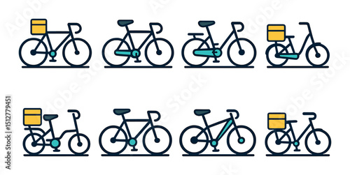 Modern bike icon set: linear style cycling symbols for transportation and commuting