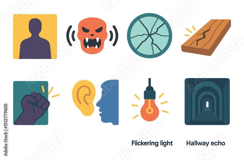 Danger warning icon set in flat style. safety alert and hazard symbols collection