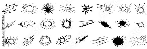 Speed effect comic motion line vector set with explosive energy, dynamite power, and hand drawn doodle action effects