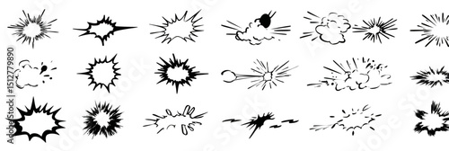 Speed effect comic motion line vector set with explosive energy, dynamite power, and hand drawn doodle action effects