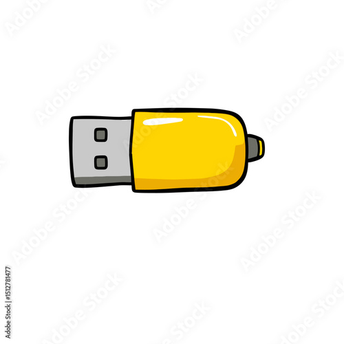 Cartoon yellow usb flash drive isolated on white background
