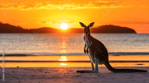 Kangaroo Sunset Silhouette at the Beach