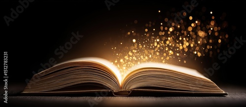 Glowing Open Antique Gold Book