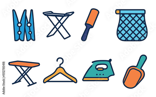 Laundry icon set in flat style. cleaning and garment care symbols for organization