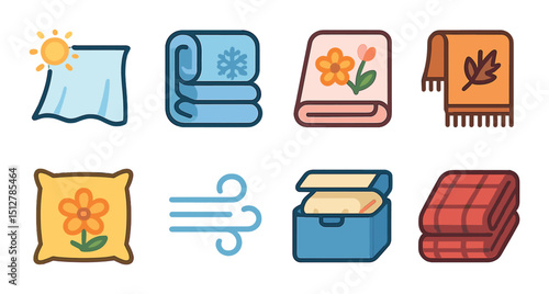 Seasonal changes flat icon set. weather and nature symbols for diverse themes