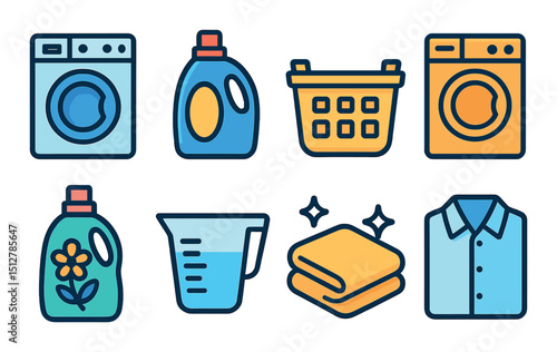Laundry essentials icon set. flat detergent, washing, and cleaning symbols