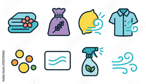 Fresh scent icon set in flat style. aromatherapy and fragrance symbols for design