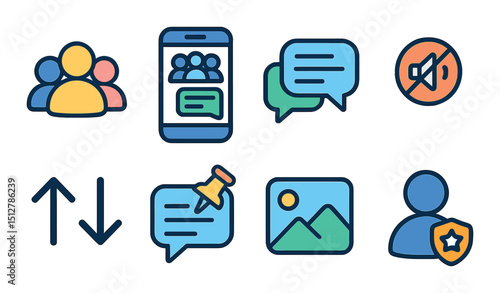 Group chat silhouette icon set. messaging, communication, and conversation symbols