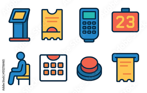 Ticket queue flat icon set. admission and waiting line symbols for digital design