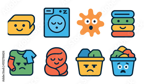 Laundry day flat icon set. household and cleaning symbols for daily chores