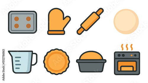 Baking flat icon set. cooking tools and kitchenware symbols for culinary projects