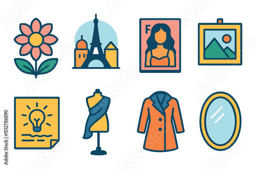 Art and fashion flat icon set. creative and design symbols for modern projects
