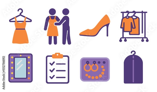 Fashion and style silhouette icon set. apparel, clothing, and accessory symbols