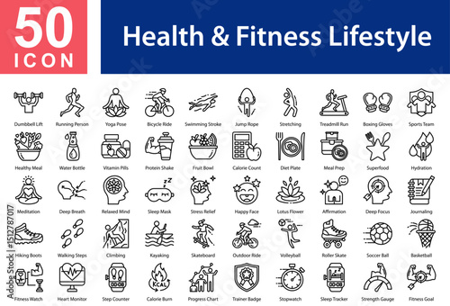 Health & Fitness Lifestyle Icon Collection and Symple Concept Outline vector