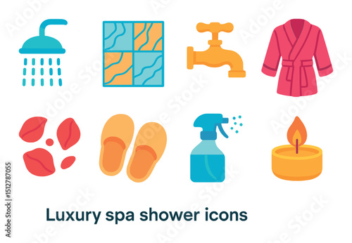 Luxury spa shower icon set. relaxation and wellness symbols in flat style