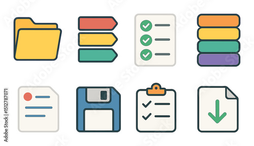Workflow organization icon set in flat style. task management and productivity symbols