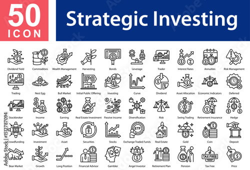 Strategic InvestmantIcon Collection and Symple Concept Outline vector