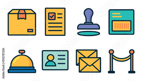 Post office linear icon set. mail, delivery, and correspondence symbols