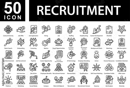Recruitment Icon Collection and Symple Concept Outline vector