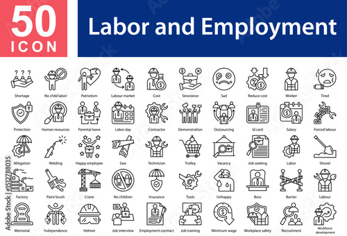 Labor and Employment Icon Collection and Symple Concept Outline vector