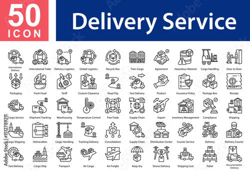 Delivery Service Icon Collection and Symple Concept Outline vector