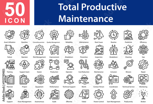 Total Productive Maintenance Icon Collection and Symple Concept Outline vector