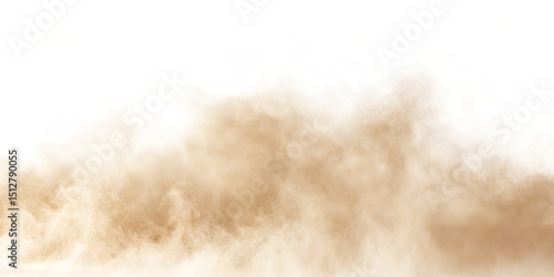 Dust sand soil smoke cloud particles isolated on transparent white background. Brown sandstorm smog sand dust explosion rising. Design elements for Compositing, covering, overlay, PNG