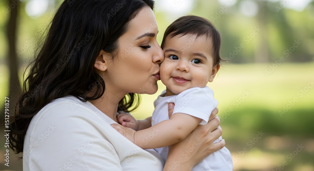 Mother Kissing Baby, Happy Infant, Loving Parent, Family Portrait Mother Kissing Baby, Happy Infant, Loving Parent, Family Portrait