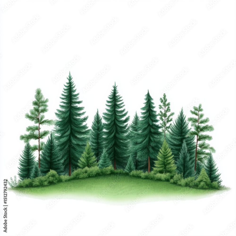 Obraz premium Lush Green Forest with Tall Evergreen Trees and Beautiful Foliage