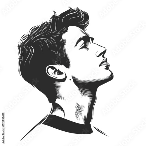 Monochrome Vector Illustration of a Young Man's Profile for Professional Use
