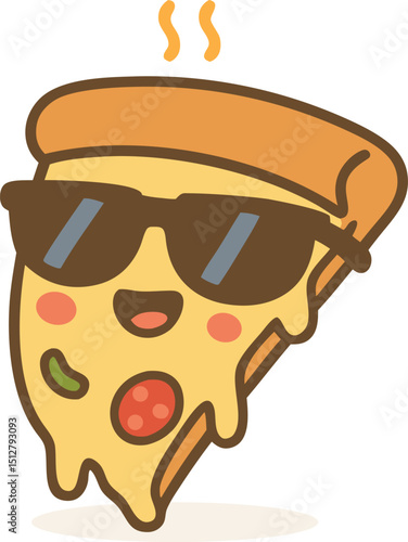 Cool pizza slice character with glasses pepperoni and melting cheese