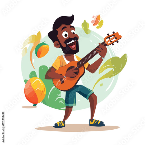 Professional Musician Avatar Playing Maracas and Singing Cartoon Illustration