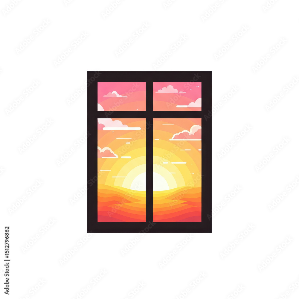 Fototapeta premium Sunset seen through window on transparent background