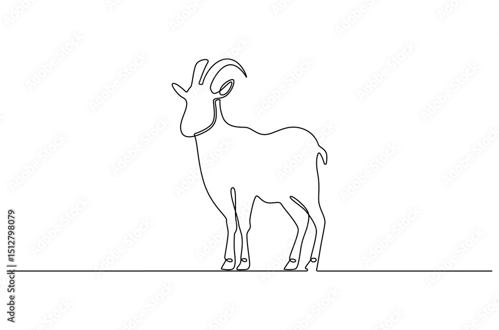 Obraz premium Continuous one line drawing of Goat. Single line drawing illustration of Muslim holiday sacrificing animals to God. Eid Al Adha Banner concept vector art. Doodle line illustration.