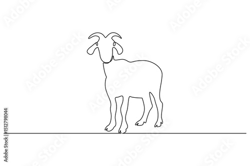 Continuous one line drawing of Goat. Single line drawing illustration of Muslim holiday sacrificing animals to God. Eid Al Adha Banner concept vector art. Doodle line illustration.
