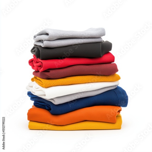 Colorful Stack of Folded Clothing in Various Fabrics and Textures