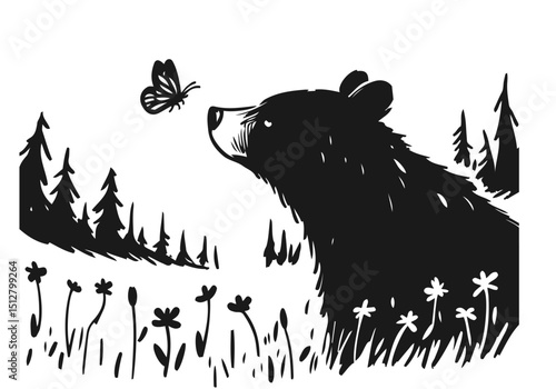 Black Bear hand drawn simple sketch vector illustration