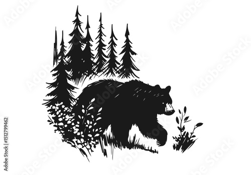 Black Bear hand drawn simple sketch vector illustration