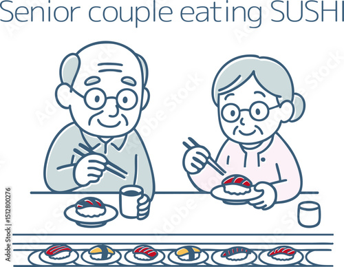 お寿司を食べるシニア夫婦