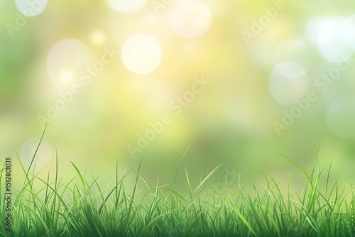 Vibrant Green Grass with Soft Yellow Bokeh Background