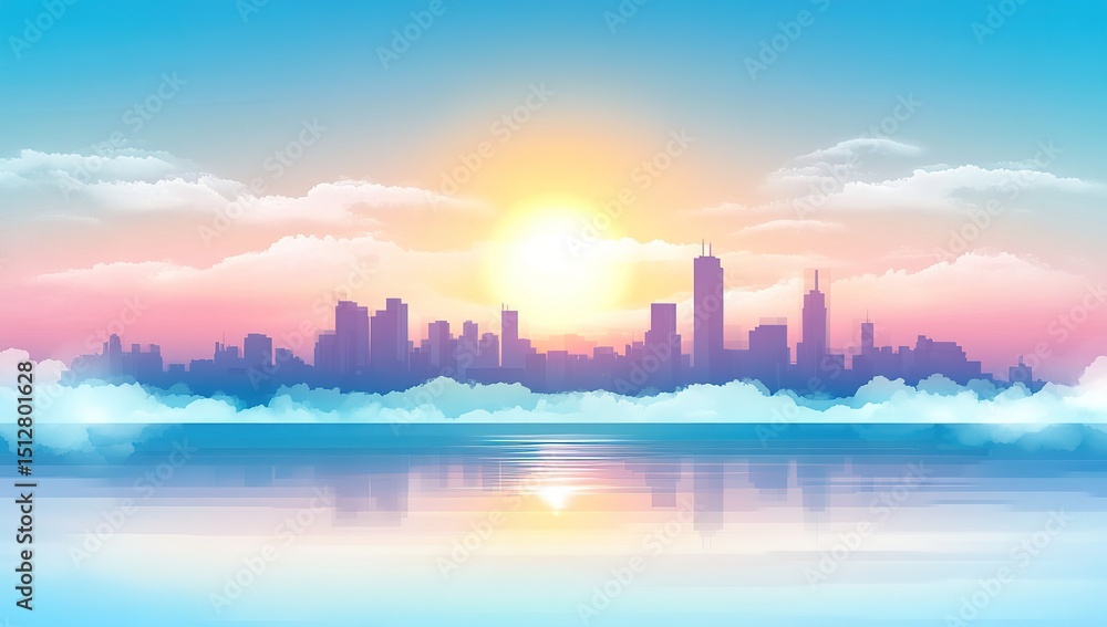Fototapeta premium Cityscape Sunrise Sunset Pastel Colors