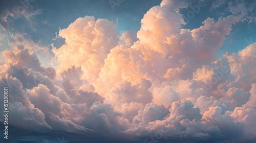 Fototapeta Naklejka Na Ścianę i Meble -  A detailed view of cumulus clouds illuminated by the setting sun.