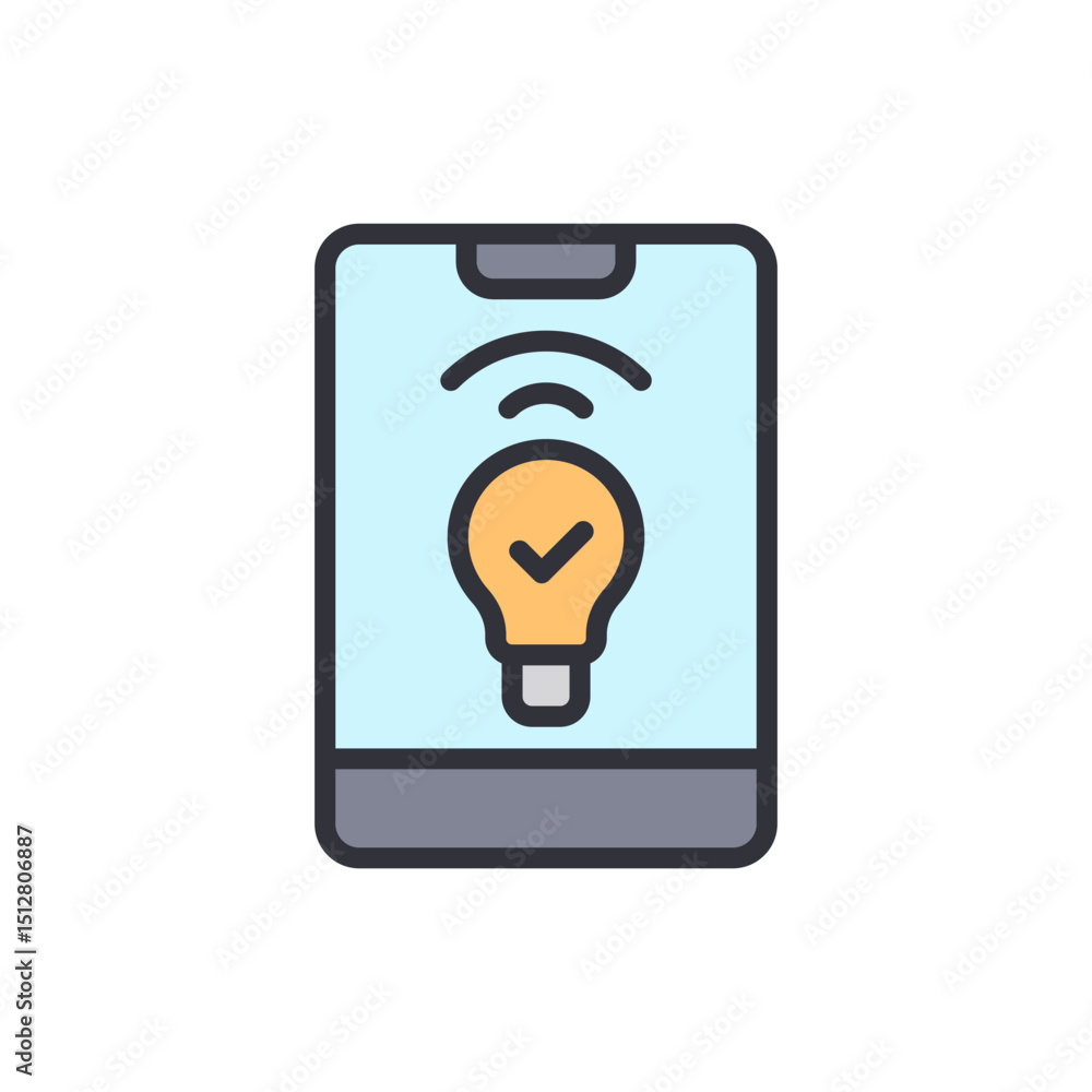 Concept Of Smart Home On Mobile Device With Lightbulb Illustration Concept Of Smart Home On Mobile Device With Lightbulb Illustration