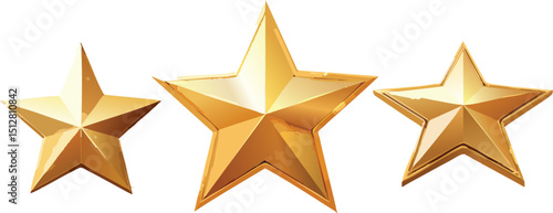 3d golden stars. A shiny gold star mark, often symbolizing confirmation or correct choice.	